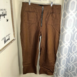 ASOS DESIGN straight leg zip front pants in brown check